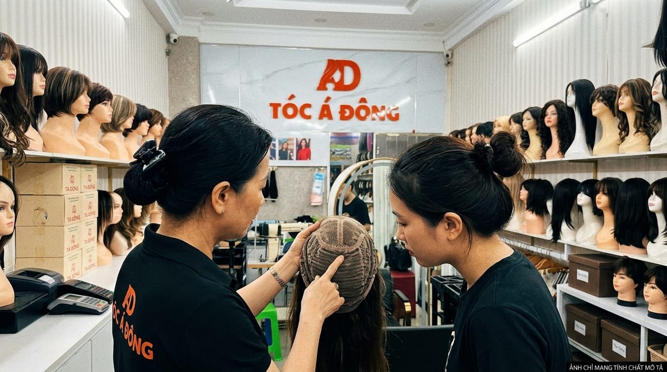 Chuyên viên Tóc Á Đông giới thiệu chi tiết từng lớp dệt siêu da đầu tại showroom Tân Phú Thủ Đức