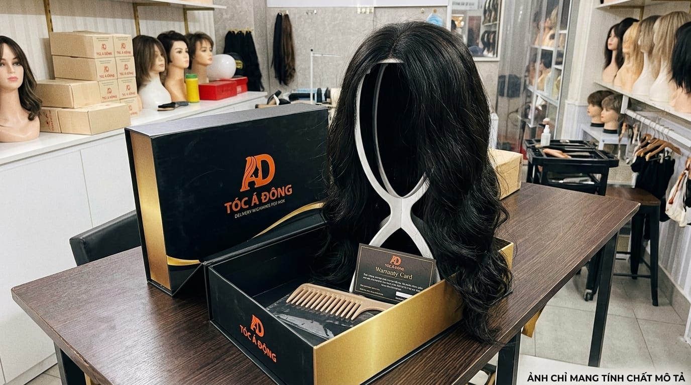 Hộp đóng gói cao cấp chỉn chu cùng bộ phụ kiện khi đặt tóc giả giao hàng tận nơi Quận 9