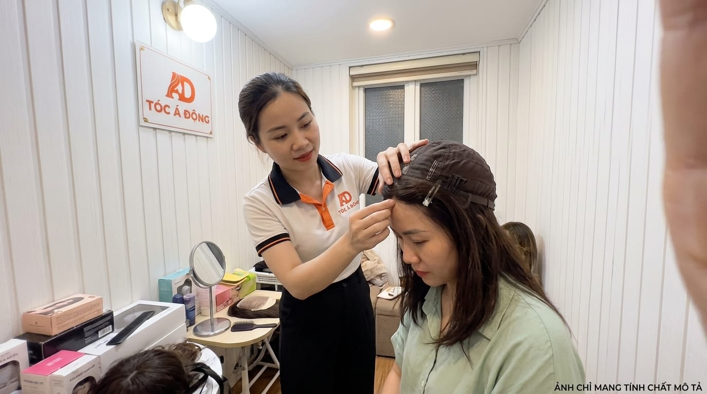 Chuyên viên hỗ trợ hướng dẫn đội và căn chỉnh tóc chuẩn xác tận nhà khách hàng