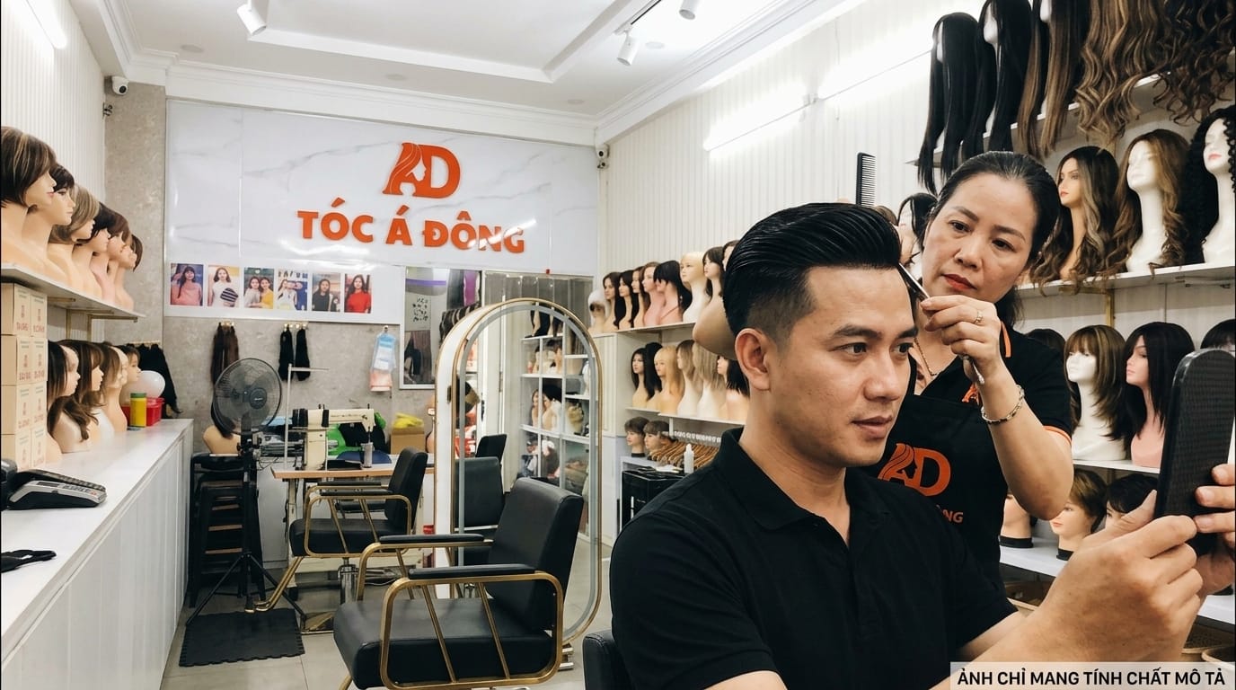 Phong độ lịch lãm của khách nam sau khi định hình tóc giả tóc thật cao cấp