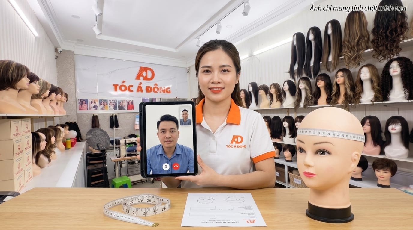 Chuyên viên Tóc Á Đông tư vấn video call 1:1 và hướng dẫn đo chu vi hộp sọ chuẩn phom 3D cho khách hàng kiều bào
