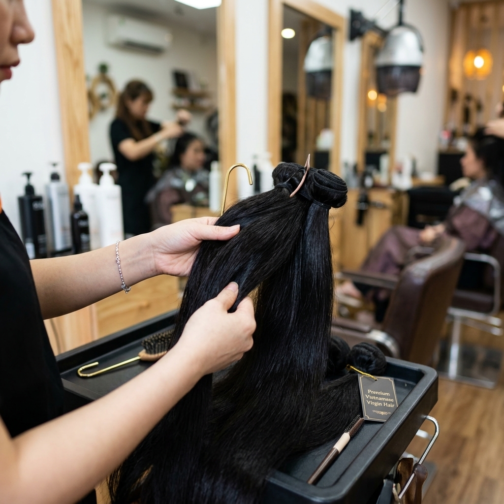 Cận cảnh chất lượng sợi tóc thật và lớp siêu da đầu của sản phẩm Tóc Á Đông