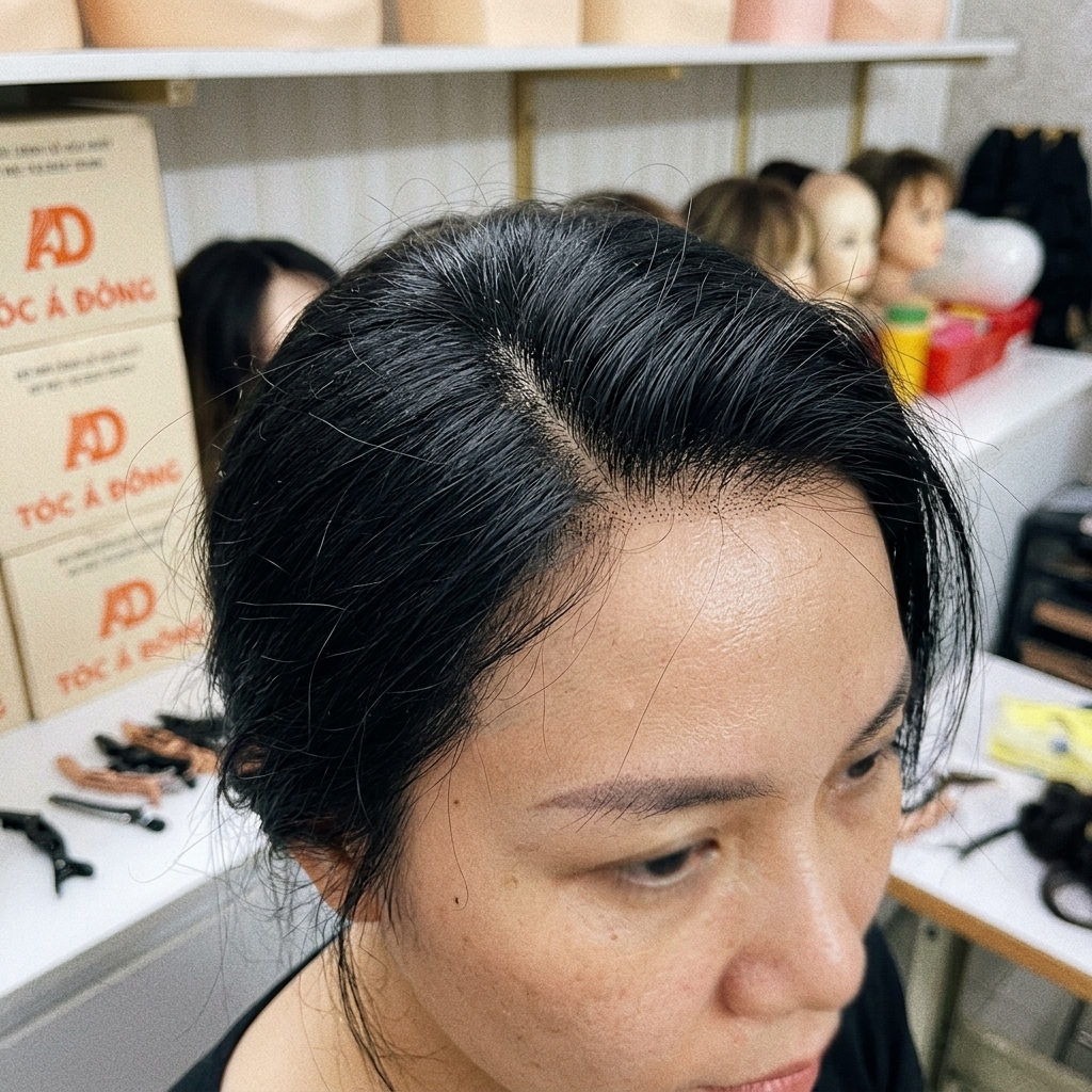 Hình ảnh thực tế khách hàng thử tóc siêu da đầu cao cấp tại Tóc Á Đông