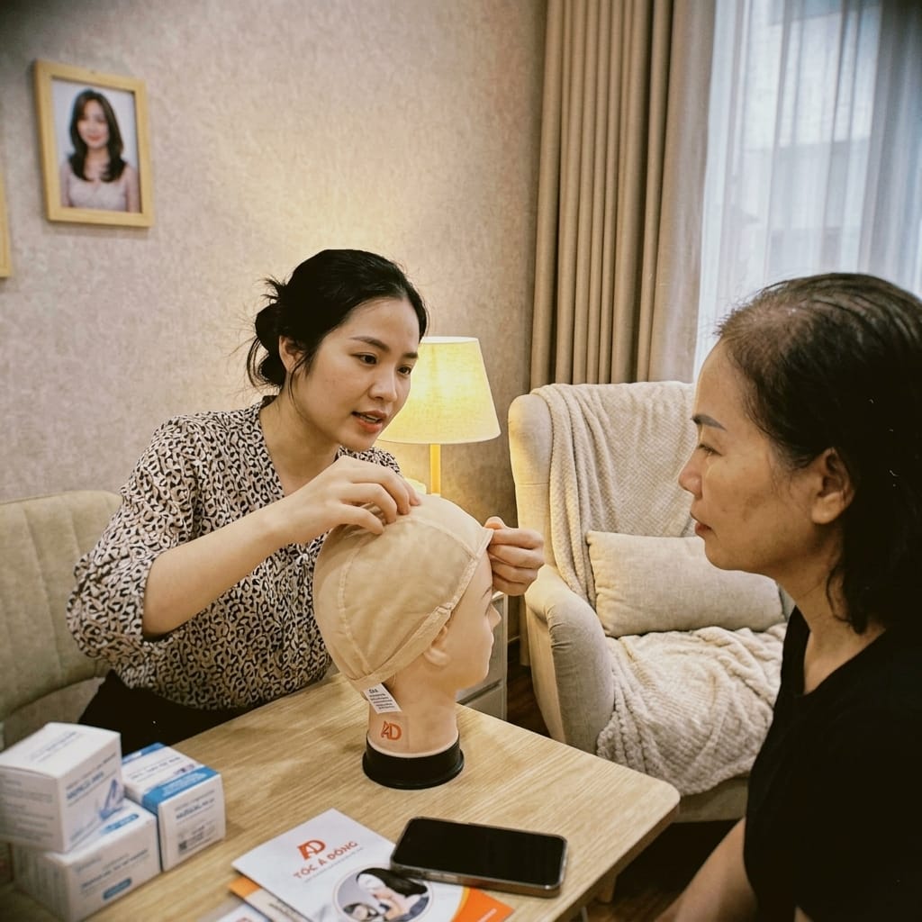Chuyên viên Tóc Á Đông tư vấn chi tiết về cấu tạo màng lưới y tế siêu êm cho da đầu nhạy cảm