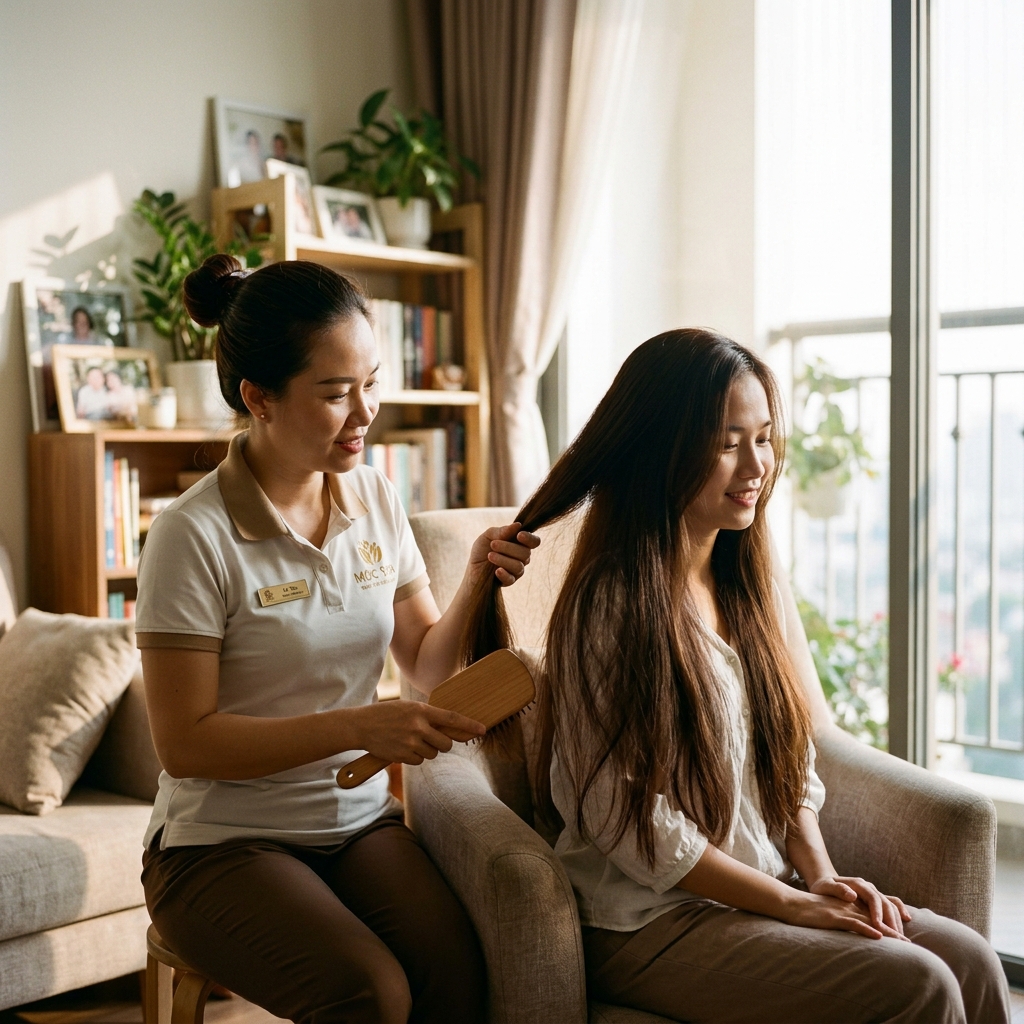 Nhân viên Tóc Á Đông đến tận nhà đánh giá và thu mua tóc cắt giá cao tận nơi