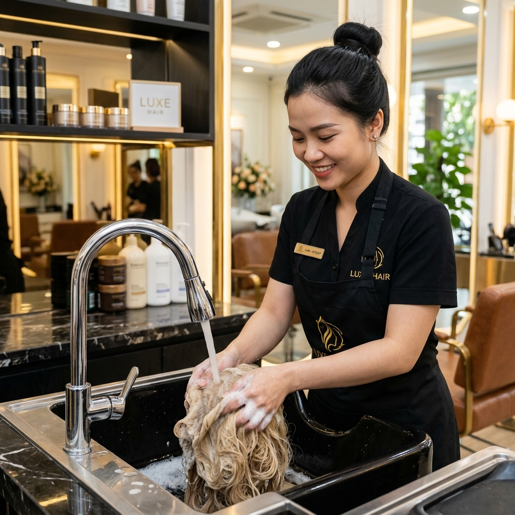 Trải Nghiệm Dịch Vụ Giặt Sấy Vệ Sinh Bảo Dưỡng Tóc Giả Tại Tiệm Như Một Buổi Spa Đẳng Cấp