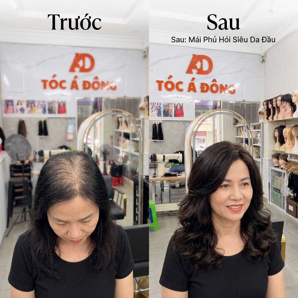 Tóc Mái Hói Nữ (Hair Topper Siêu Da Đầu 100% Tóc Thật)