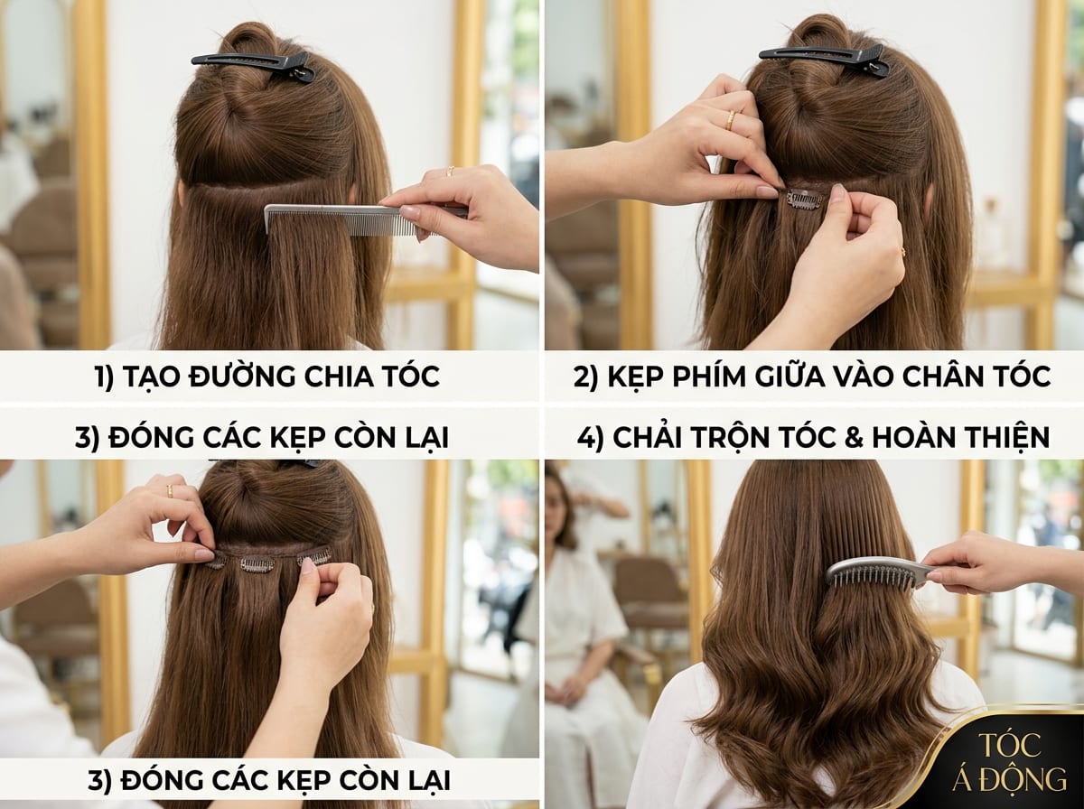 Tóc Phím Kẹp Nữ 1 Dải (Phím Đơn Thao Tác 30s - 100% Tóc Thật Loại 1)