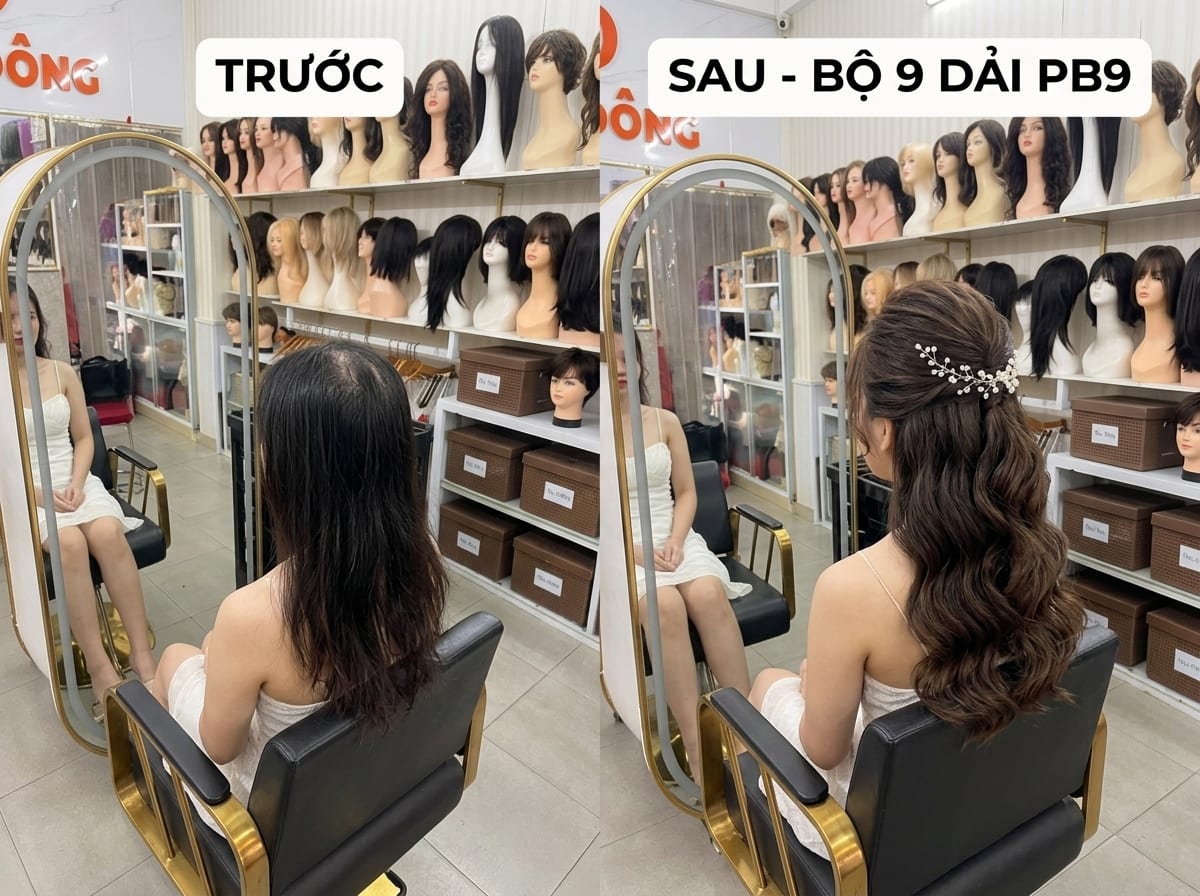 Tóc Phím Kẹp Nữ 9 Dải (VIP Salon Pro Đa Kích Thước - 100% Tóc Thật Loại 1)