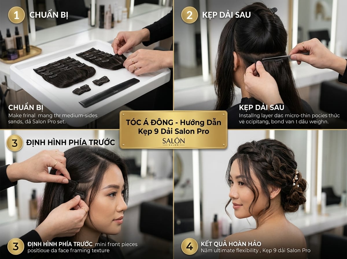 Tóc Phím Kẹp Nữ 9 Dải (VIP Salon Pro Đa Kích Thước - 100% Tóc Thật Loại 1)