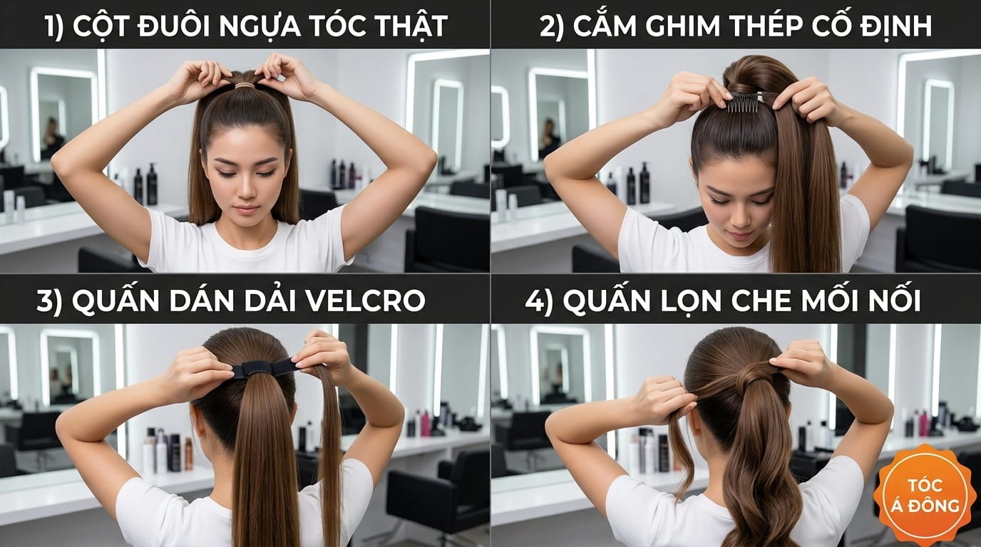 Tóc Cột Đuôi Ngựa (Dán Velcro Tàng Hình - 100% Tóc Thật Loại 1)