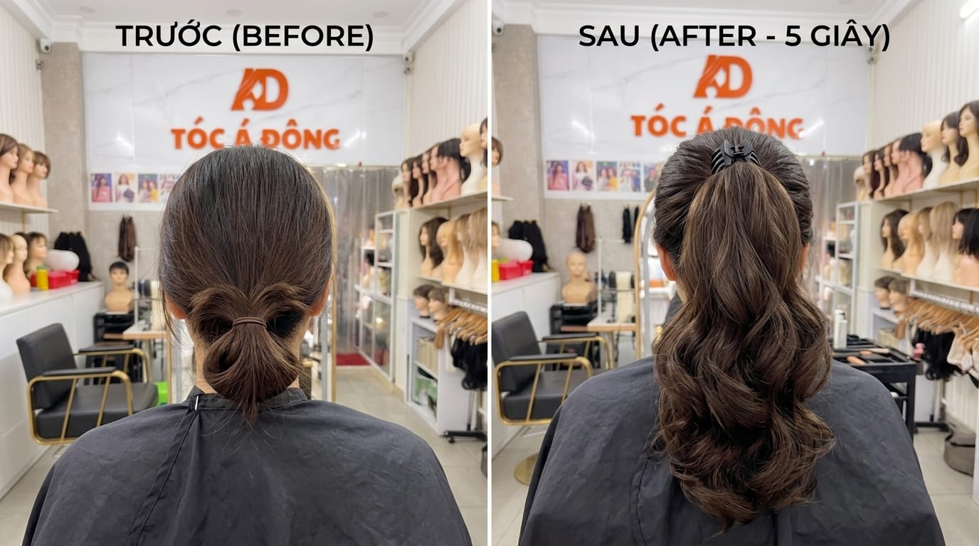 Tóc Quặm Đuôi Ngựa (Kẹp Càng Cua Biến Hóa 5s - 100% Tóc Thật Loại 1)